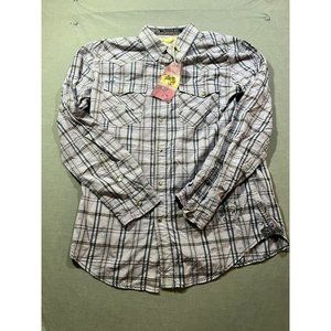Denim Junkie Button Up Shirt Adult Large Purple Plaid Pocketed Snap‎ Mens